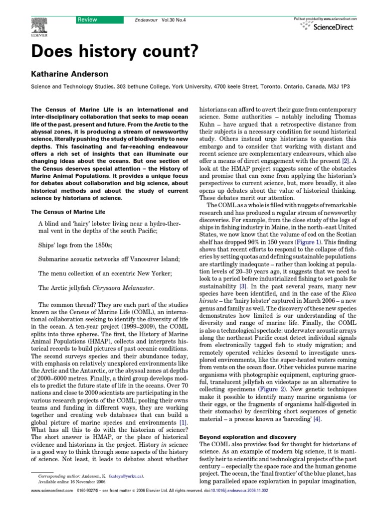 Anderson k 2006 does history count endeavour 30 4 150 155