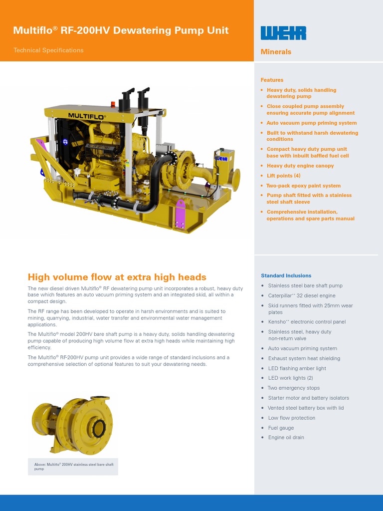 Multiflo rf200hv Spec Sheet | PDF | Pump | Diesel Engine