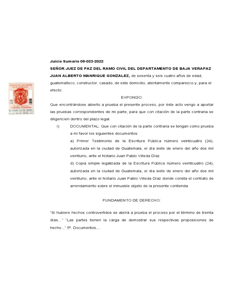 Memorial-de-Aportacion-de-Prueba-documental JULIO ROMERO | PDF | Ley ...