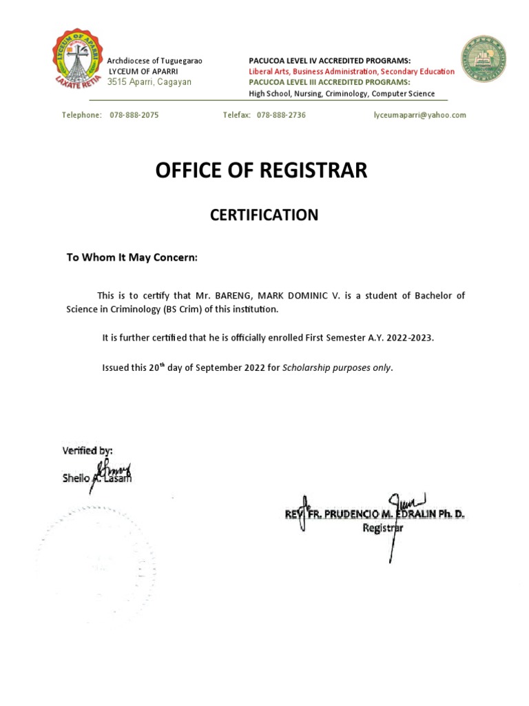 Certificate of enrollment pdf