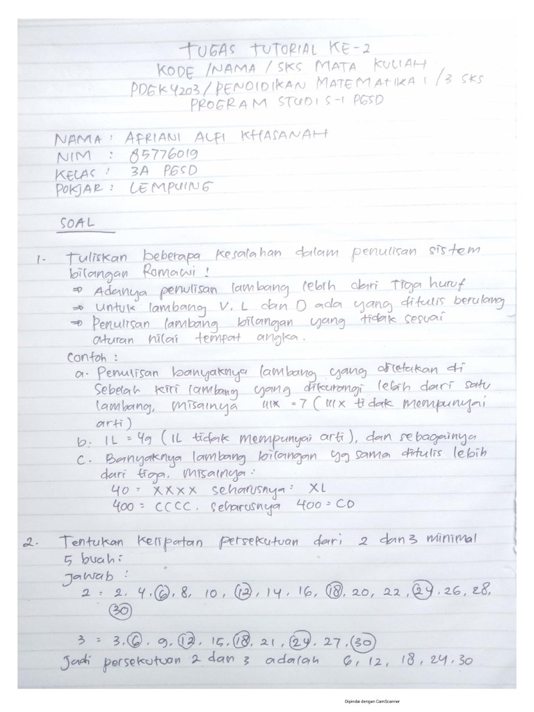 Tugas Tutorial 2 Pendidikan Matematika 1 Afriani Pdf