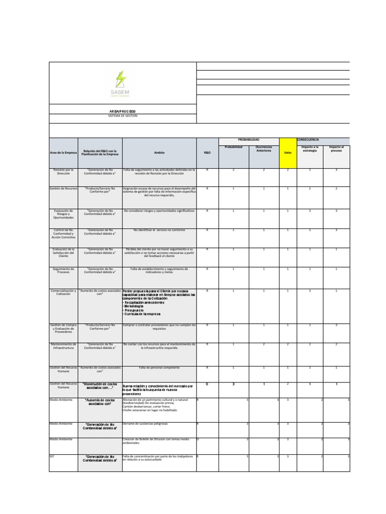 Matriz de Riesgos y Oportunidades ISO 9001 | PDF | Marketing | Business