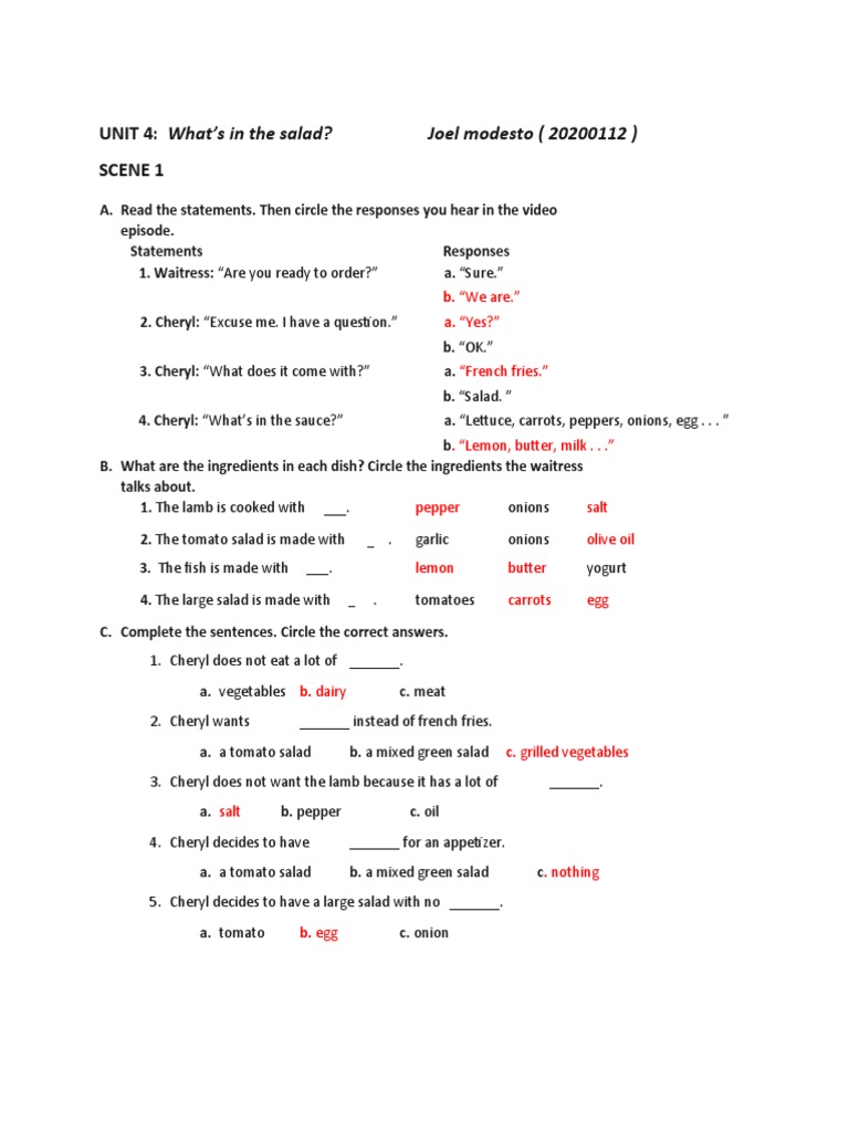 Unit 4 Video Worksheets PDF