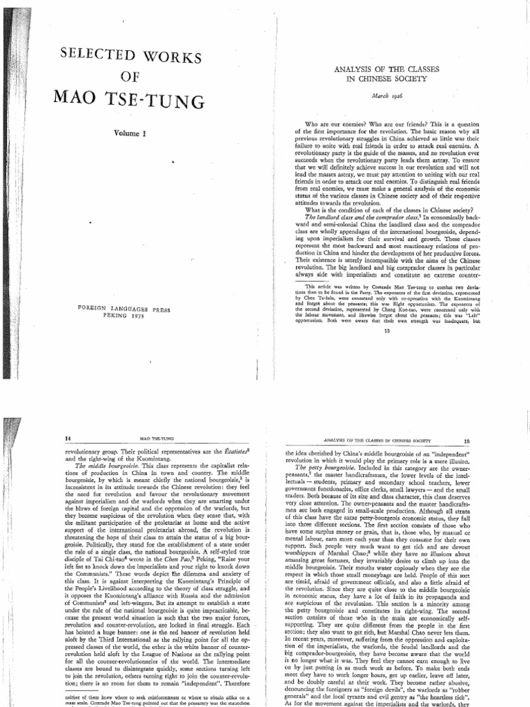 Mao Analysis of Classes in Chinese Society | PDF