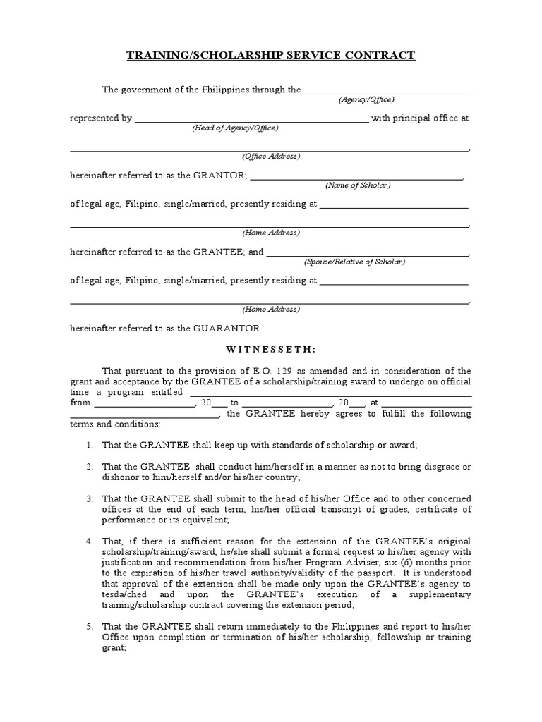 Philippines Scholarship Contract Template | PDF | Business | Law