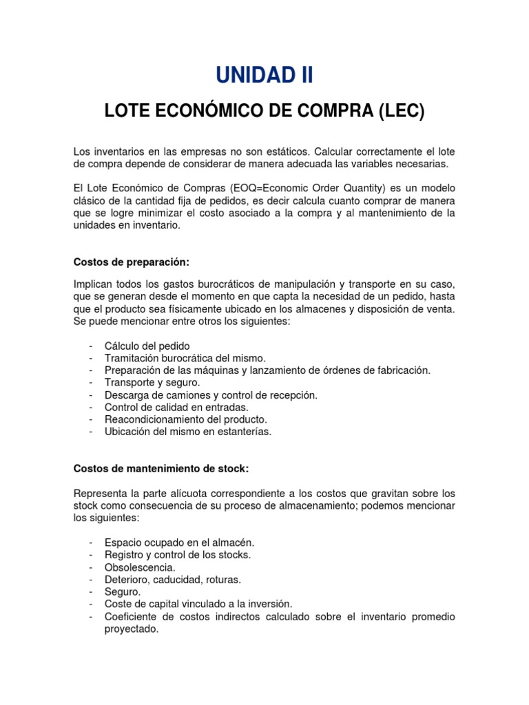 Cálculo del Lote Económico de Compra | PDF | Inventario | Economias