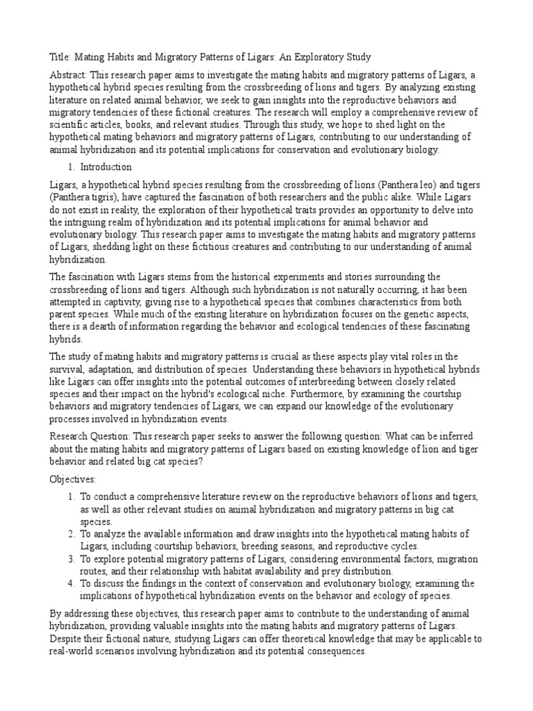 Mating Habits and Migratory Patterns of Ligars An Exploratory Study