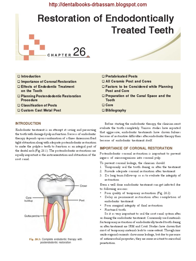 Restoration of Endodontically Treated Teeth 5pdf | PDF | Materials ...