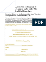 Affidavit For Application For Stay, Execution of Judgment Under Order XLI Rule 5 of CPC