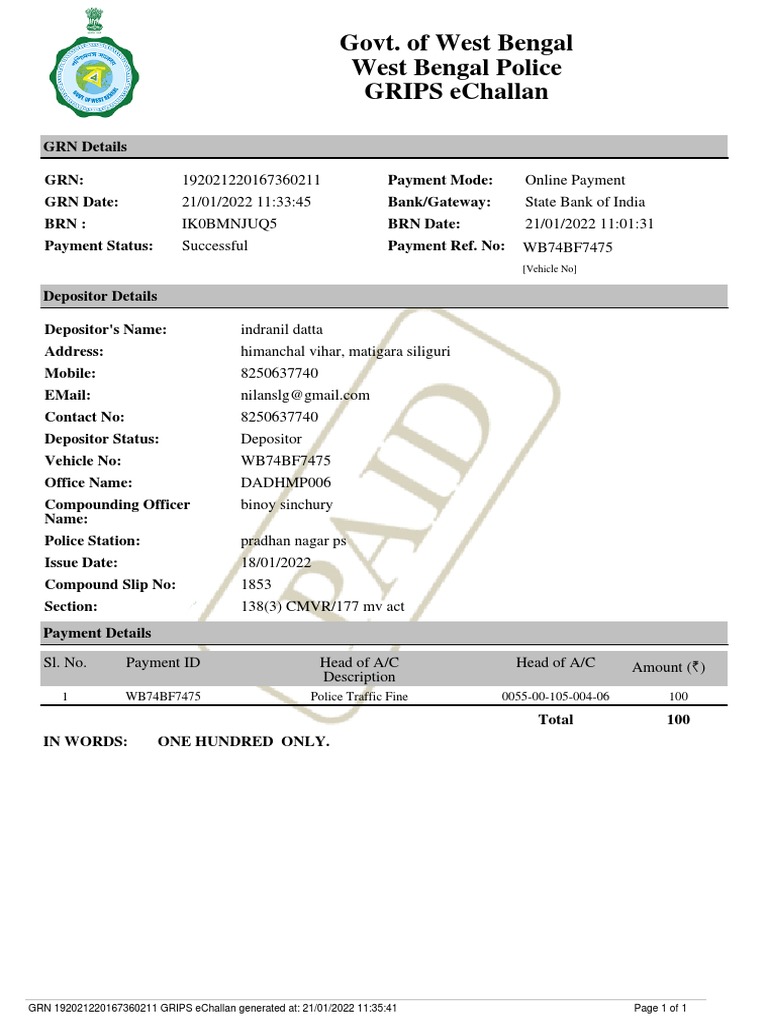 e challan for kiger np seat belt PDF