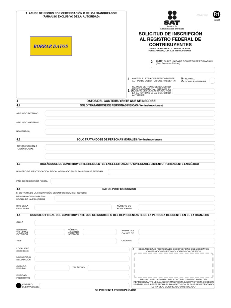 Formato R1 para Inscripción al RFC | PDF