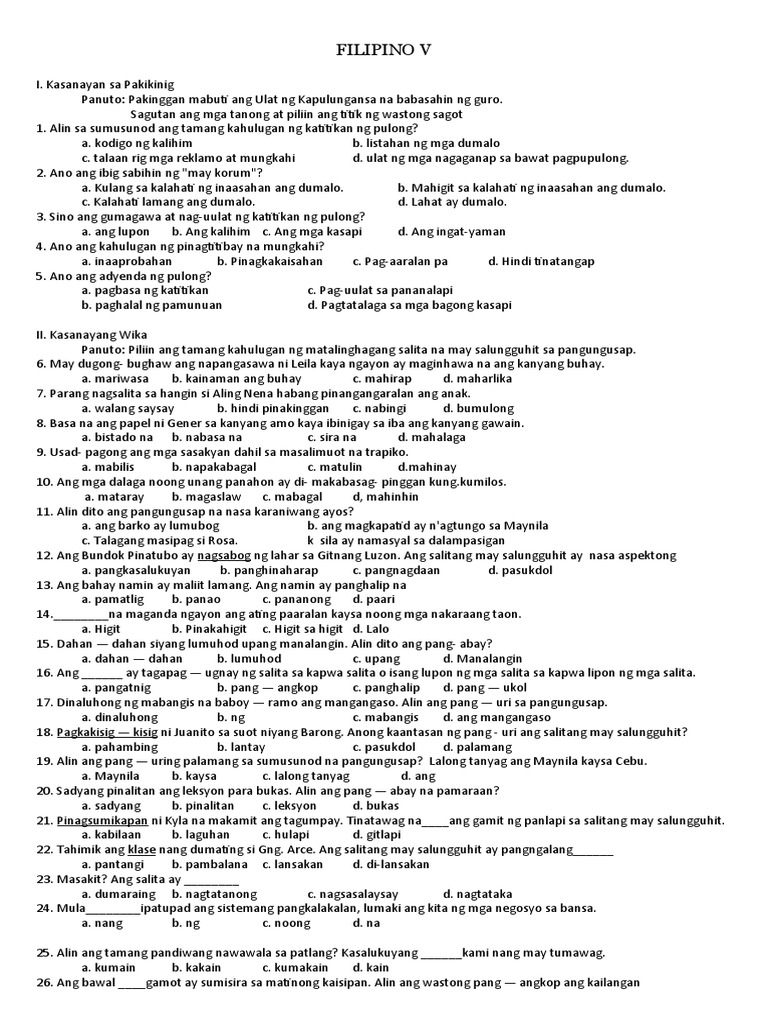 4th Periodical Filipino V Pdf