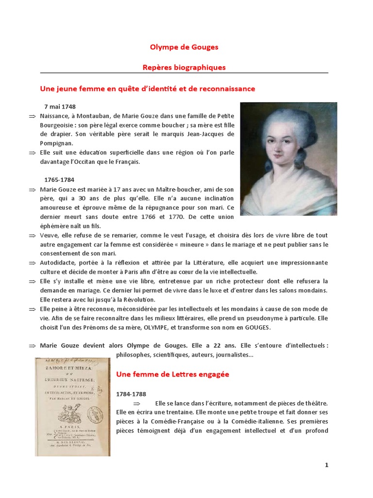1 Biographie Olympe de Gouges | PDF | Maximilien Robespierre ...