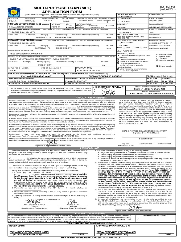 Multi-Purpose Loan Application Form | PDF | Loans | Interest