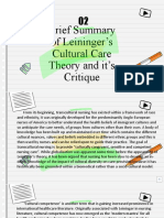 Brief Summary of Leininger's Cultural Care Theory