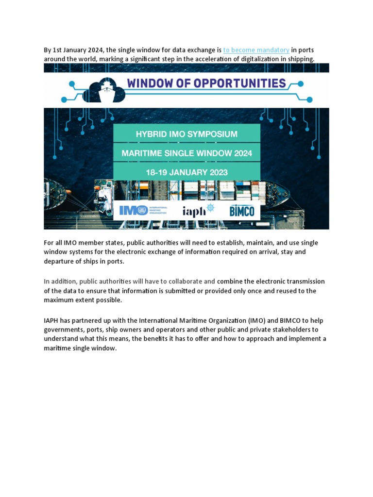 Fal Maritime Single Window Pdf Ships Business