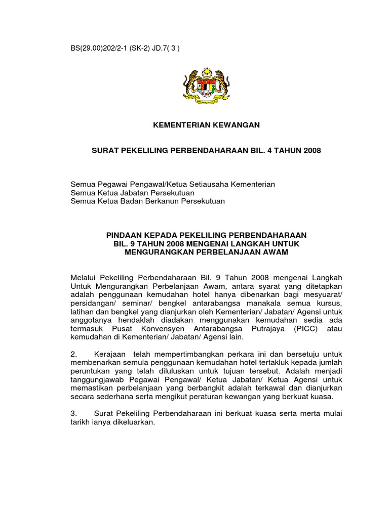 Pindaan Pekeliling Perbendaharaan 2008 | PDF