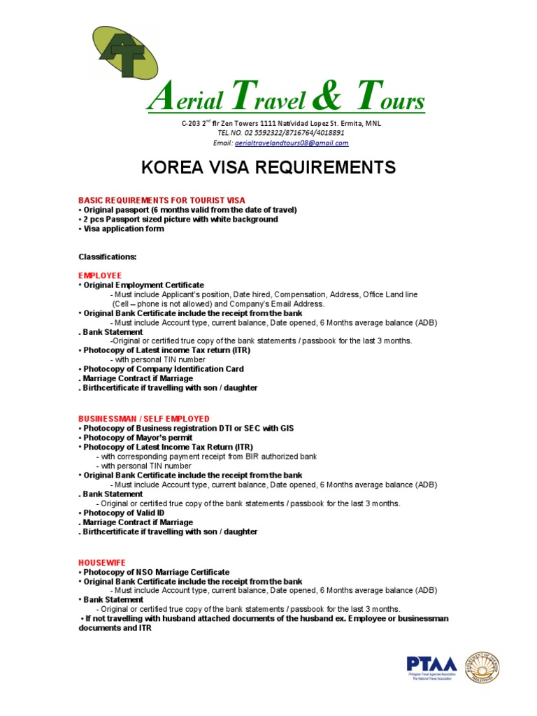 Updated Korea Visa Requirements 2019 PDF