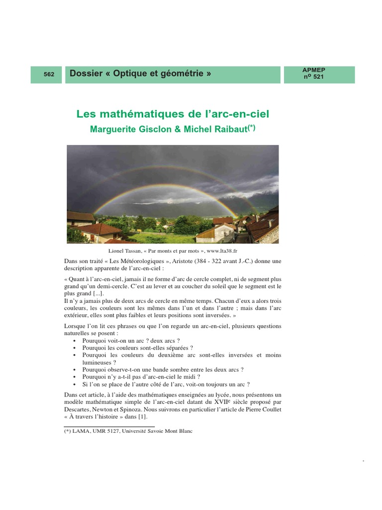 Mathématiques de l'arc-en-ciel | PDF | Arc en ciel | Réfraction