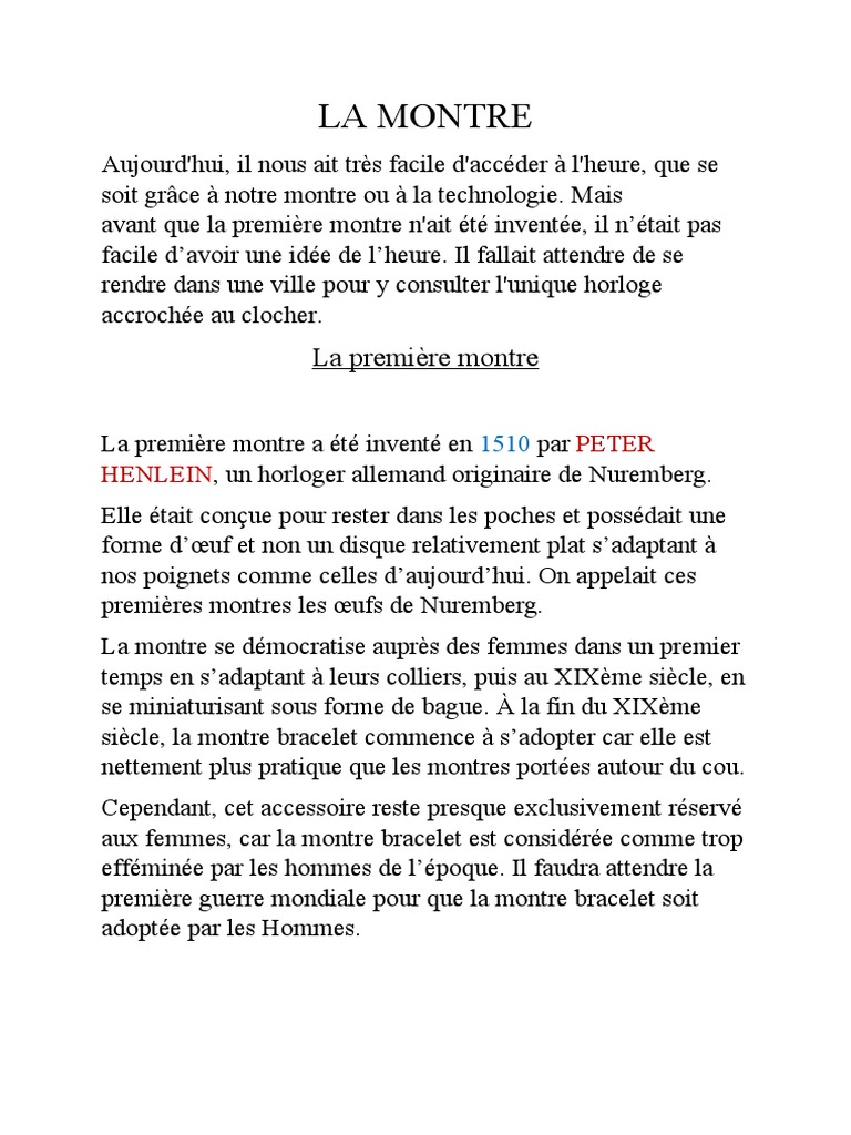 Histoire et évolution de la montre PDF Montre (horlogerie) Horlogerie — free download