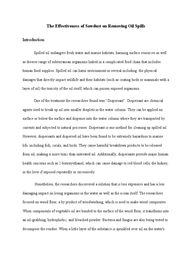 The Effectiveness of Sawdust On Removing Oil Spills | PDF | Oil Spill ...