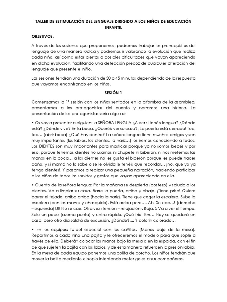 Taller de Estimulación del Lenguaje Infantil | PDF