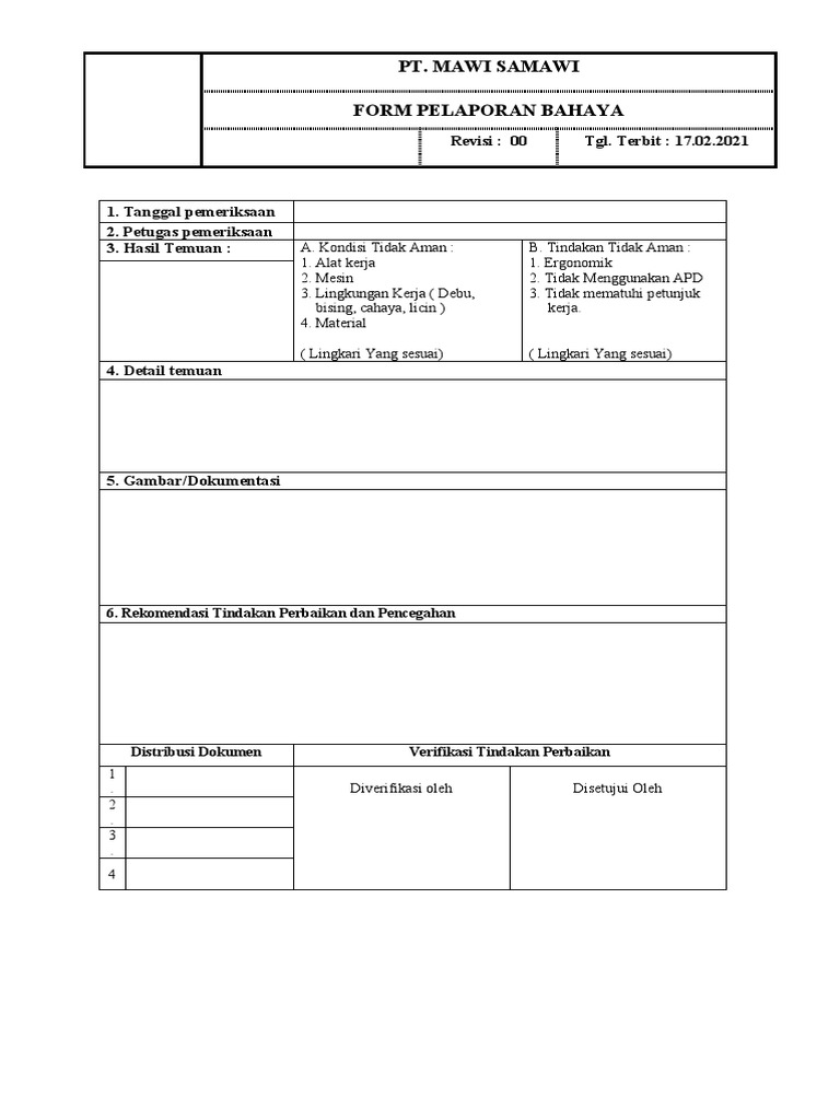 Formulir Pelaporan Bahaya Tambang | PDF | Teknologi & Rekayasa