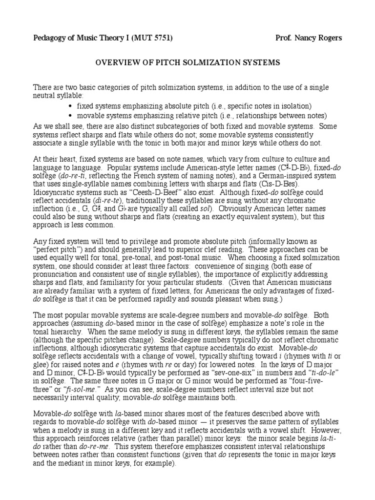 Overview of Pitch Solmization Systems | PDF | Language Arts ...