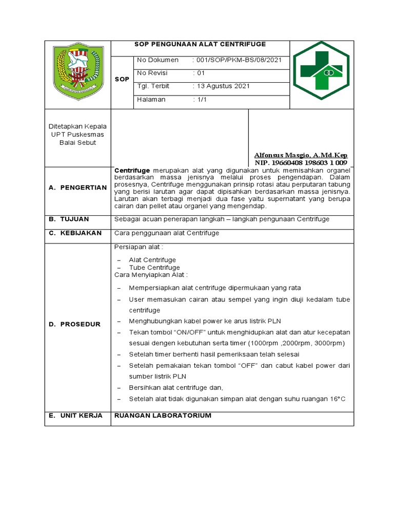 Sop Centrifuge PDF