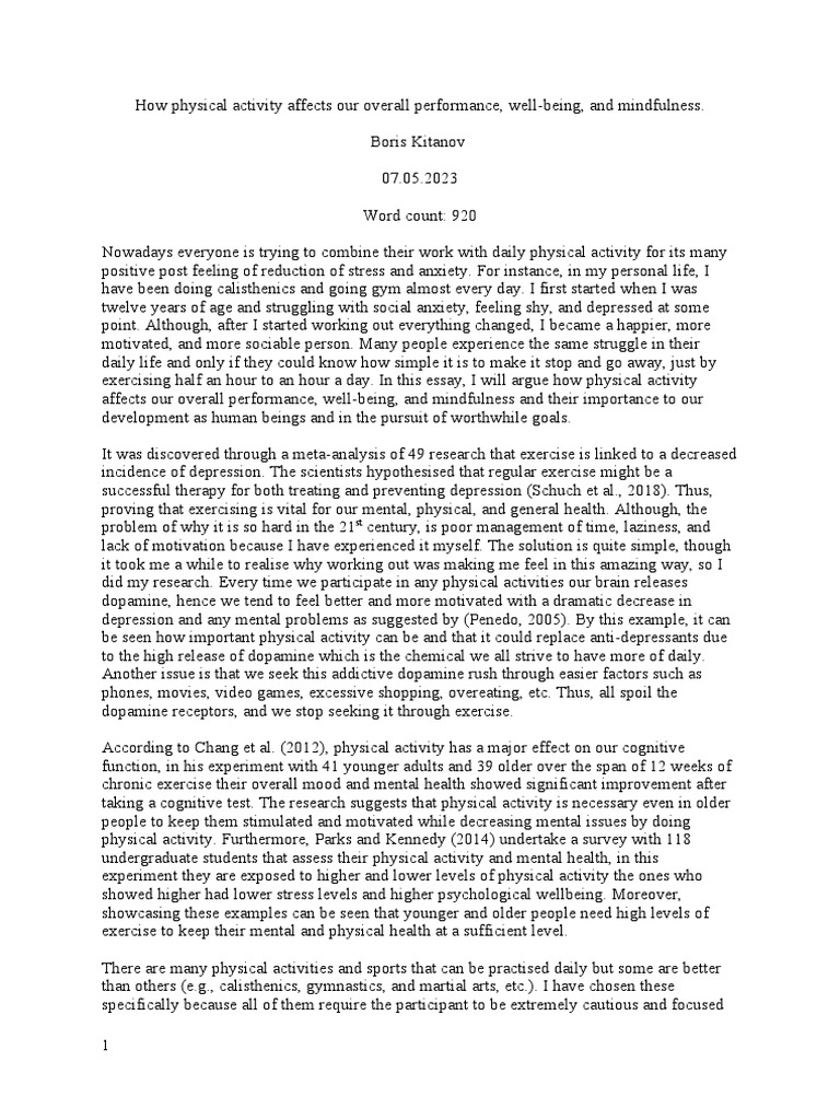 Impact of Physical Activity on Well-Being | PDF | Mental Health ...