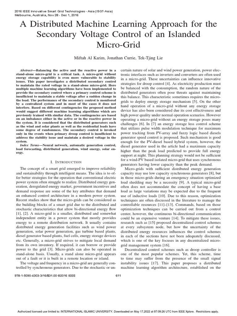 Machine Learning for Micro-Grid Voltage Control | PDF | Distributed ...