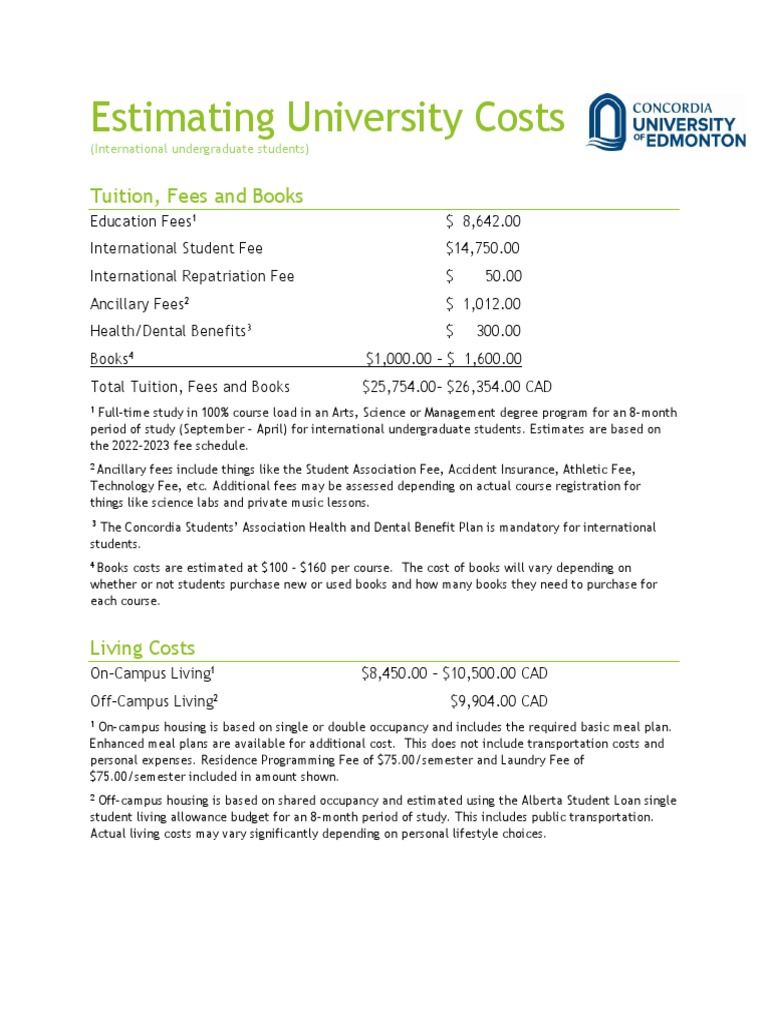 Estimating University Costs For Undergraduate International Students PDF
