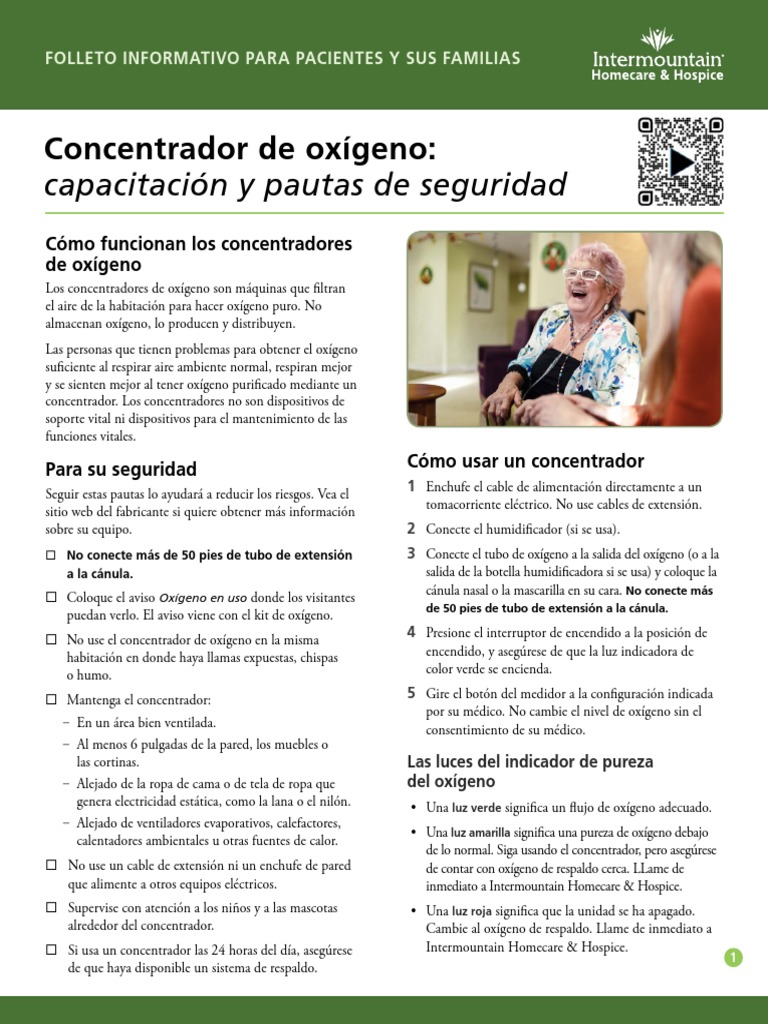 Oxygen Concentrator Training and Safety Guidelines Fact Sheet (Spanish ...