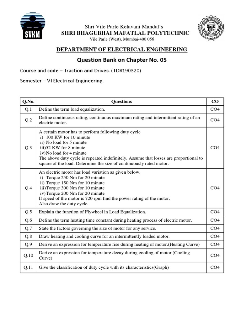 TDR Question Bank On Chapter 5 | PDF