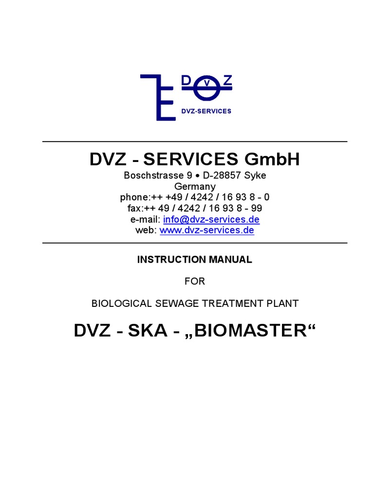 Instruction Manual for DVZ-SKA Biomaster | PDF | Home & Garden | Technology  & Engineering