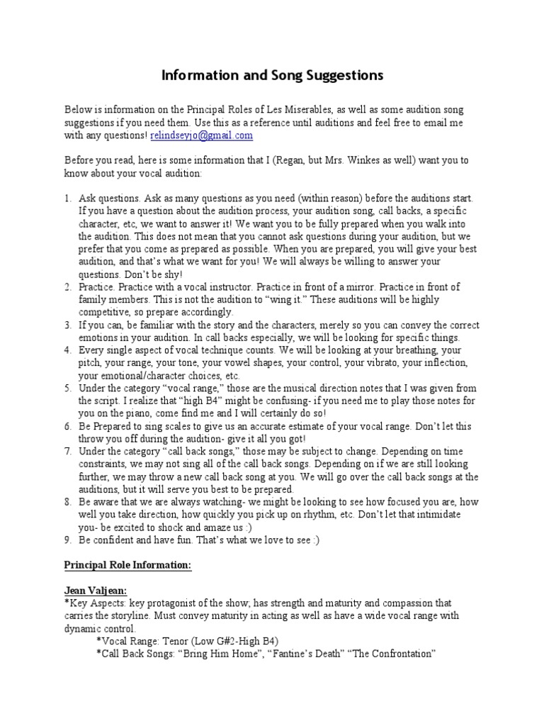 Vocal Audition Information Pdf Audition