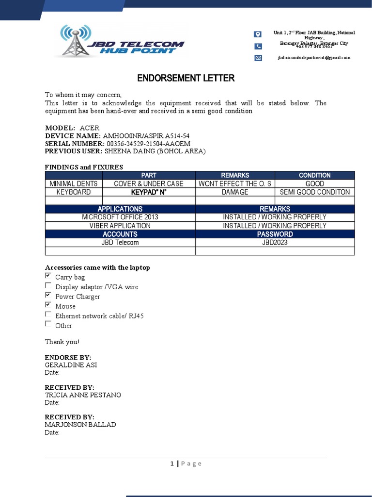 Laptop Acknowledgement and Agreement Form | PDF | Laptop | Computer Science