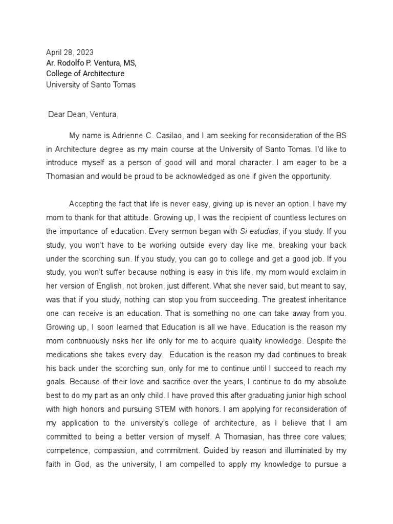 Reconsideration letter college of architecture ust pdf