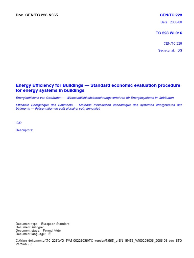 prEN 15459 Data Requirements | PDF