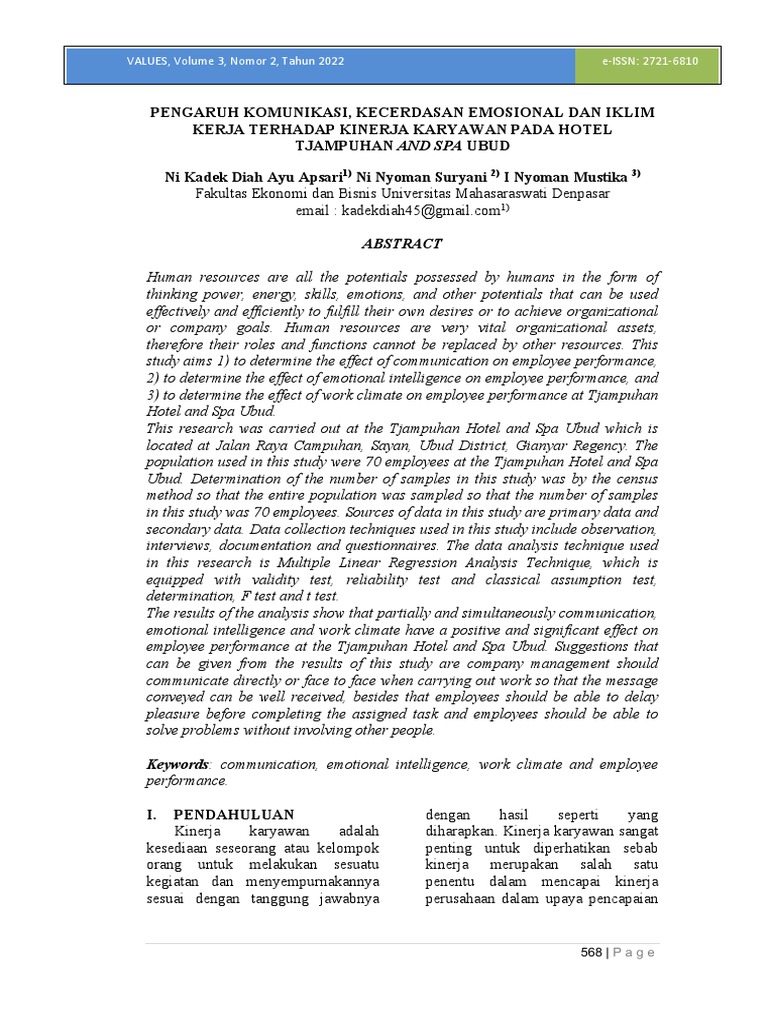 Hotel Employee Performance Study | PDF | Variable (Mathematics ...