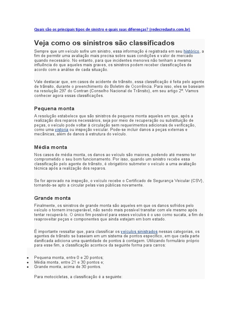 Quais São Os Principais Tipos de Sinistro e Quais Suas Diferenças | PDF ...