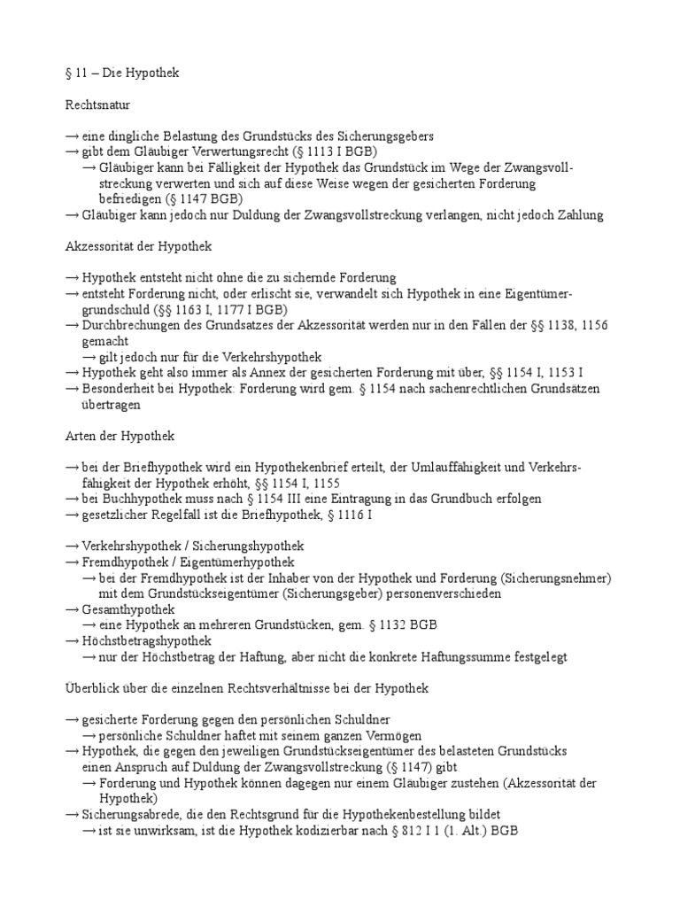 Immobiliarsachenrecht Die Hypothek
