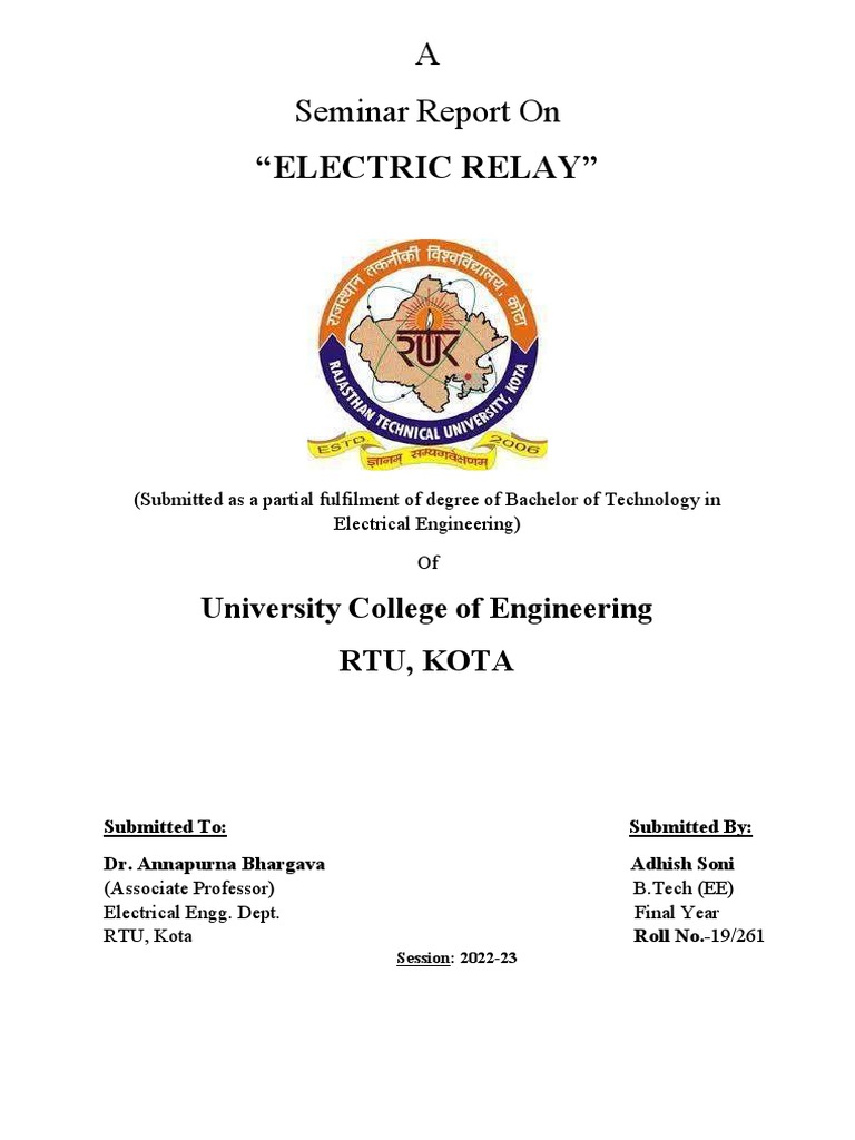Seminar Report On Electric Relay PDF Relay Inductor