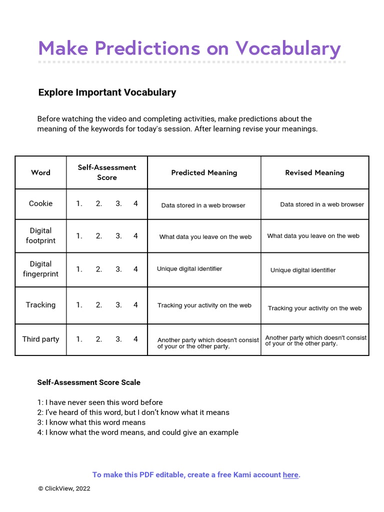 Make Predictions On VocabularyDigital Footprint PDF