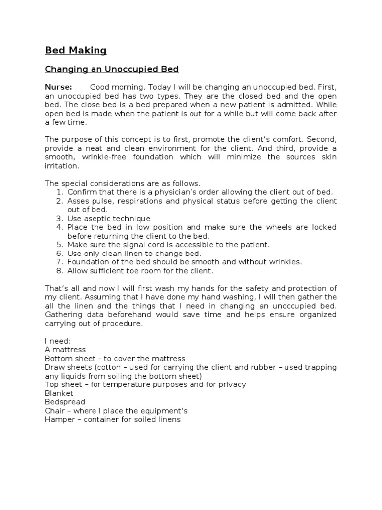 Bed Making Script Bedding Bed