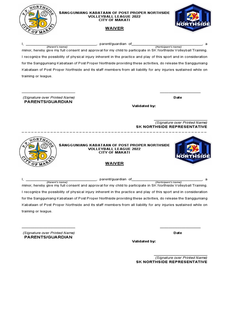 VOLLEYBALL CLINIC Parent-Guardian's Waiver | PDF | Childhood | Government