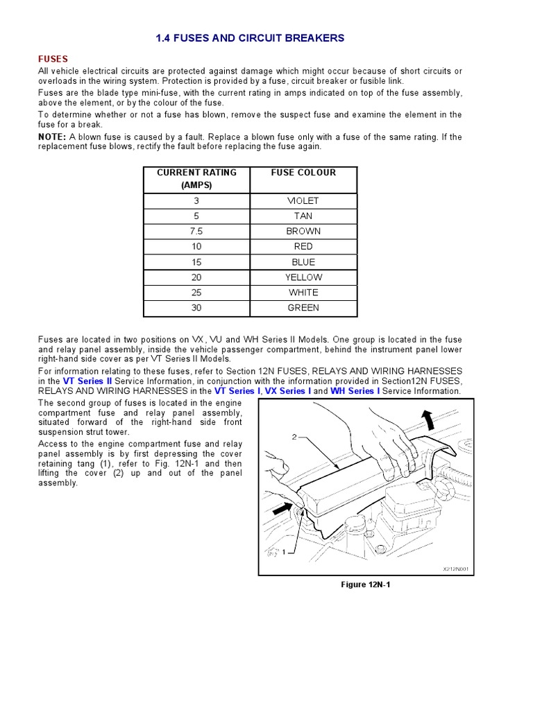 VX, VU, WH Series II Fuses etc. PDF Fuse (Electrical