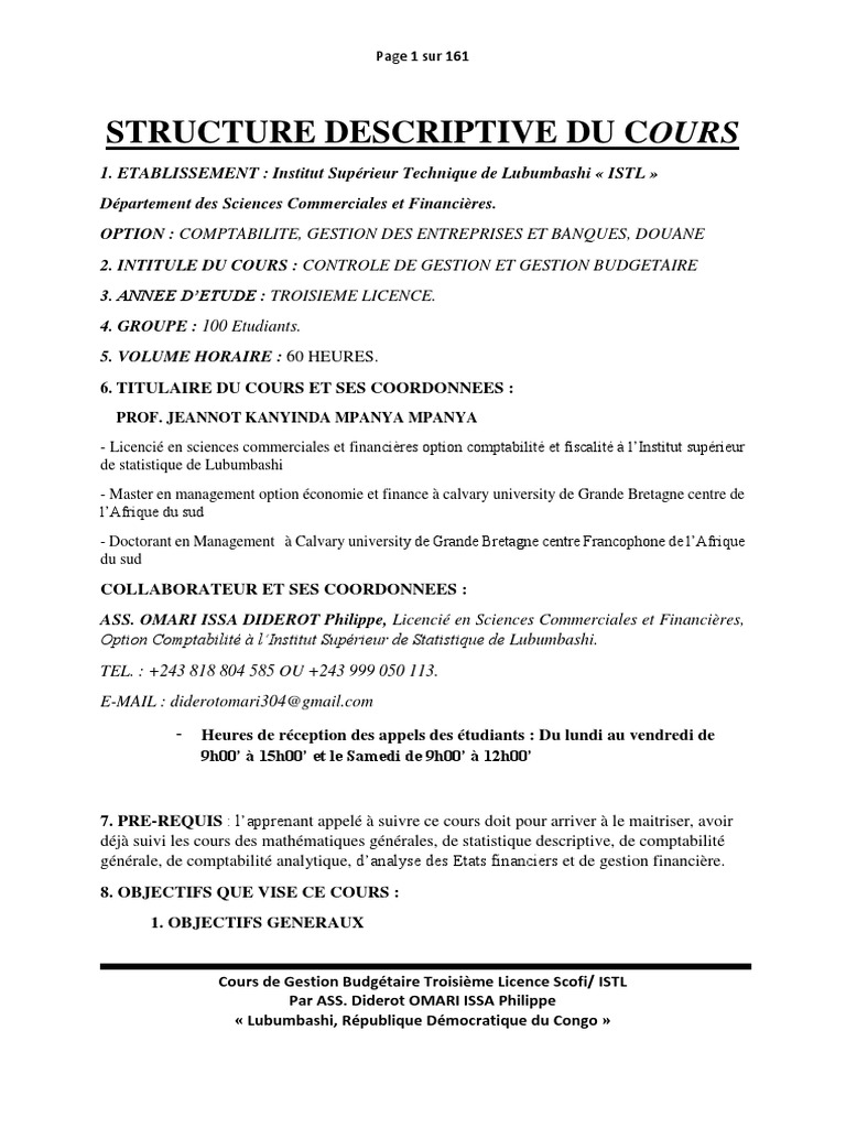 Cours de Gestion Budgetaire PDF | PDF