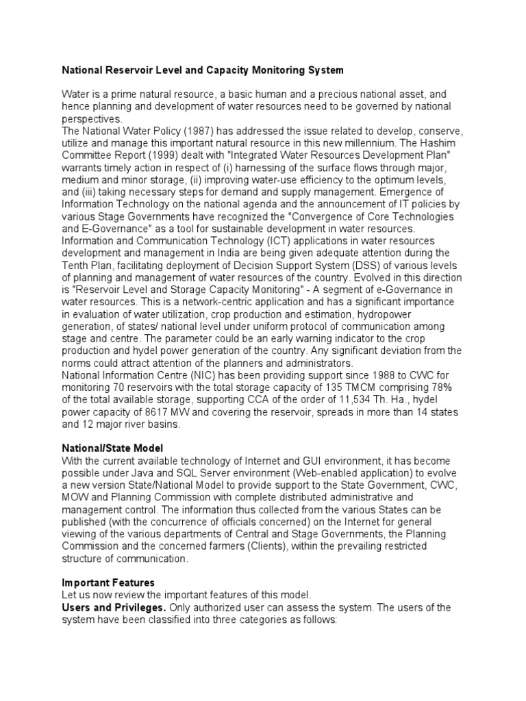 National Reservoir Monitoring System | PDF