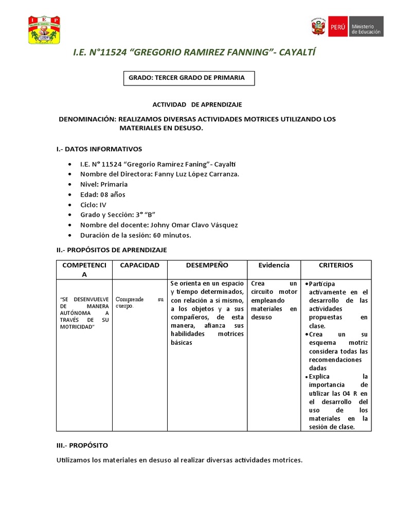 Sesión de Aprendizaje - 3er Grado de Primaria Residuos Solidos | PDF ...